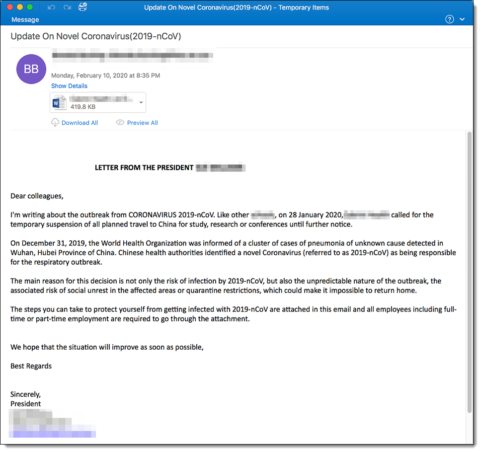 Koronavirusta hyödyntävä huijausviesti