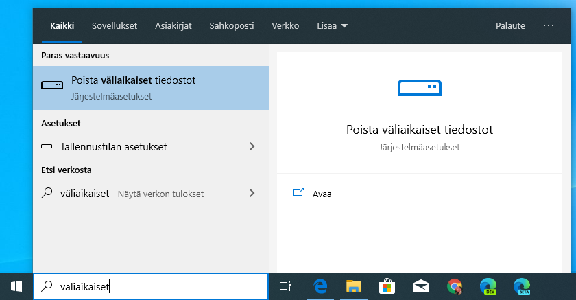 Poista väliaikaisia tiedostoja Windowsista