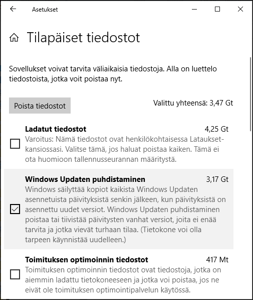 Poista väliaikaisia tiedostoja Windowsista