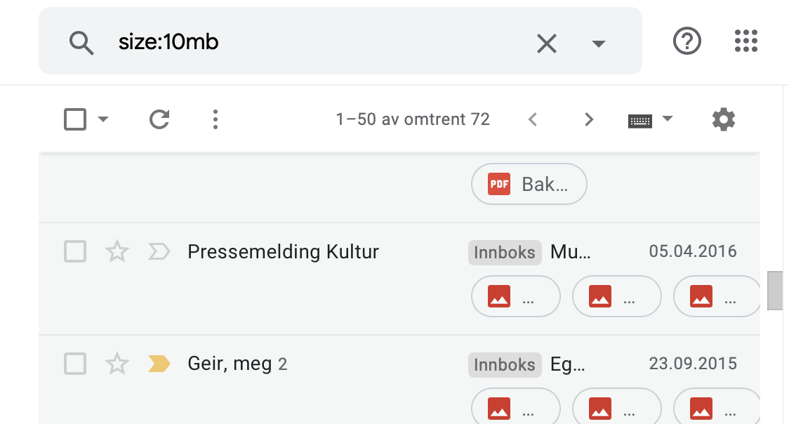 Slett store epostmeldinger i Gmail