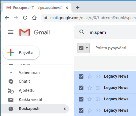 Poista kerralla useita Gmail-viestejä
