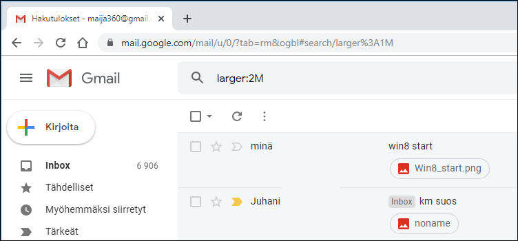 Poista suuria Gmail-viestejä