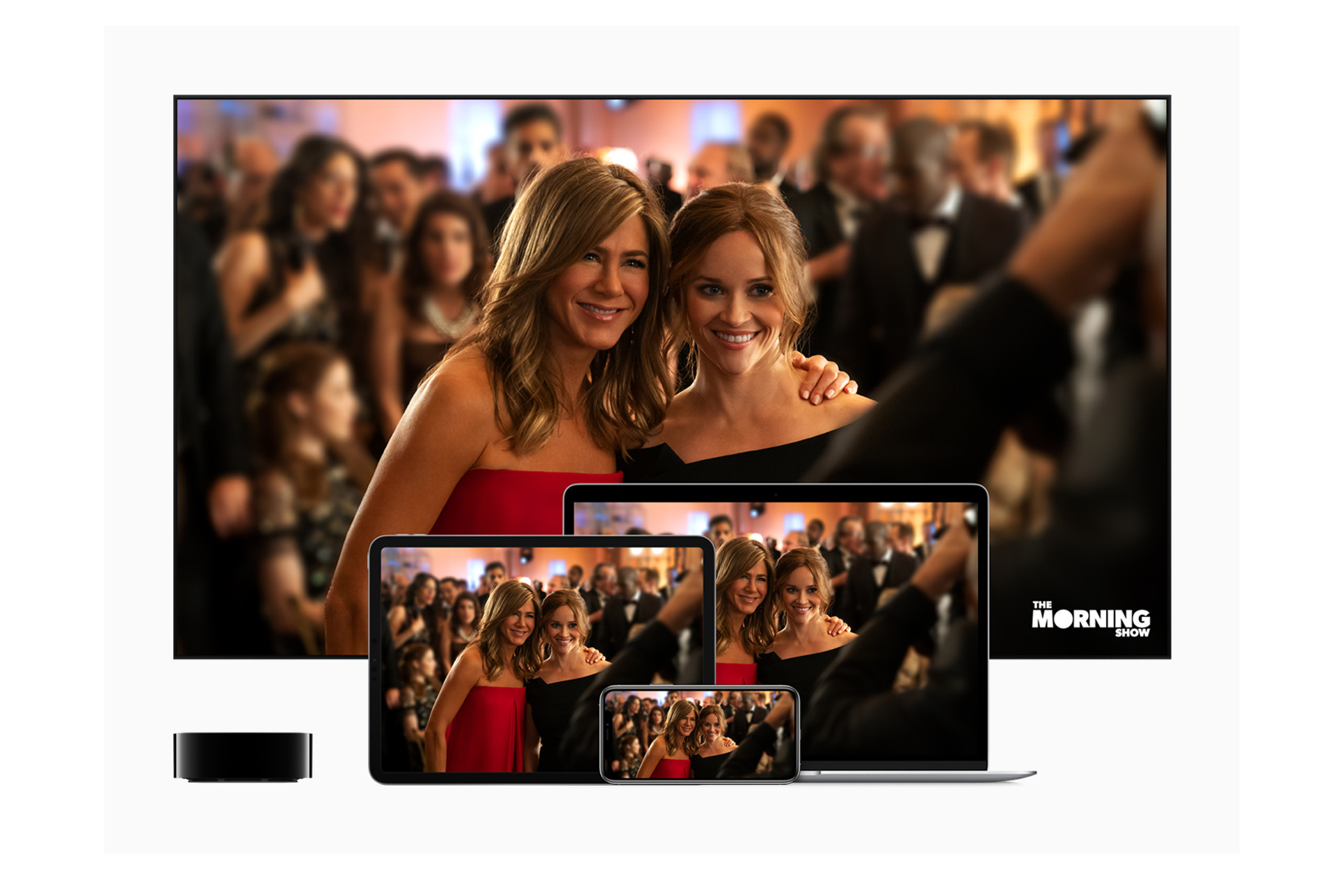 Apple TV+ serien The Morning Show visas på både TV, MacBook, iPad och iPhone