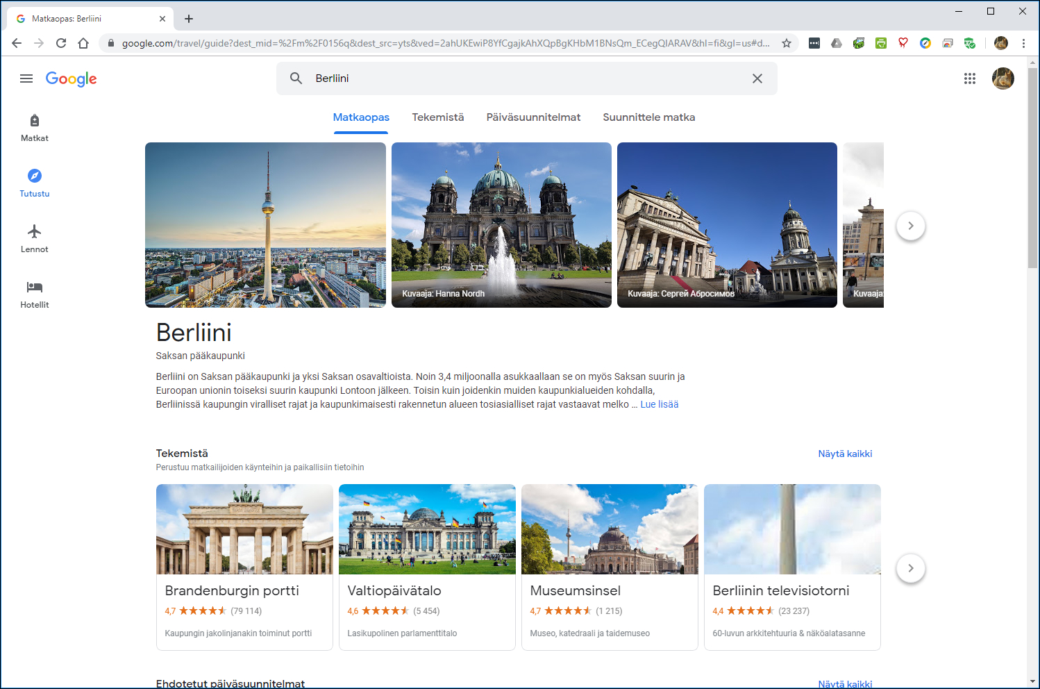 Suunnittele lomasi Googlen palvelun avulla