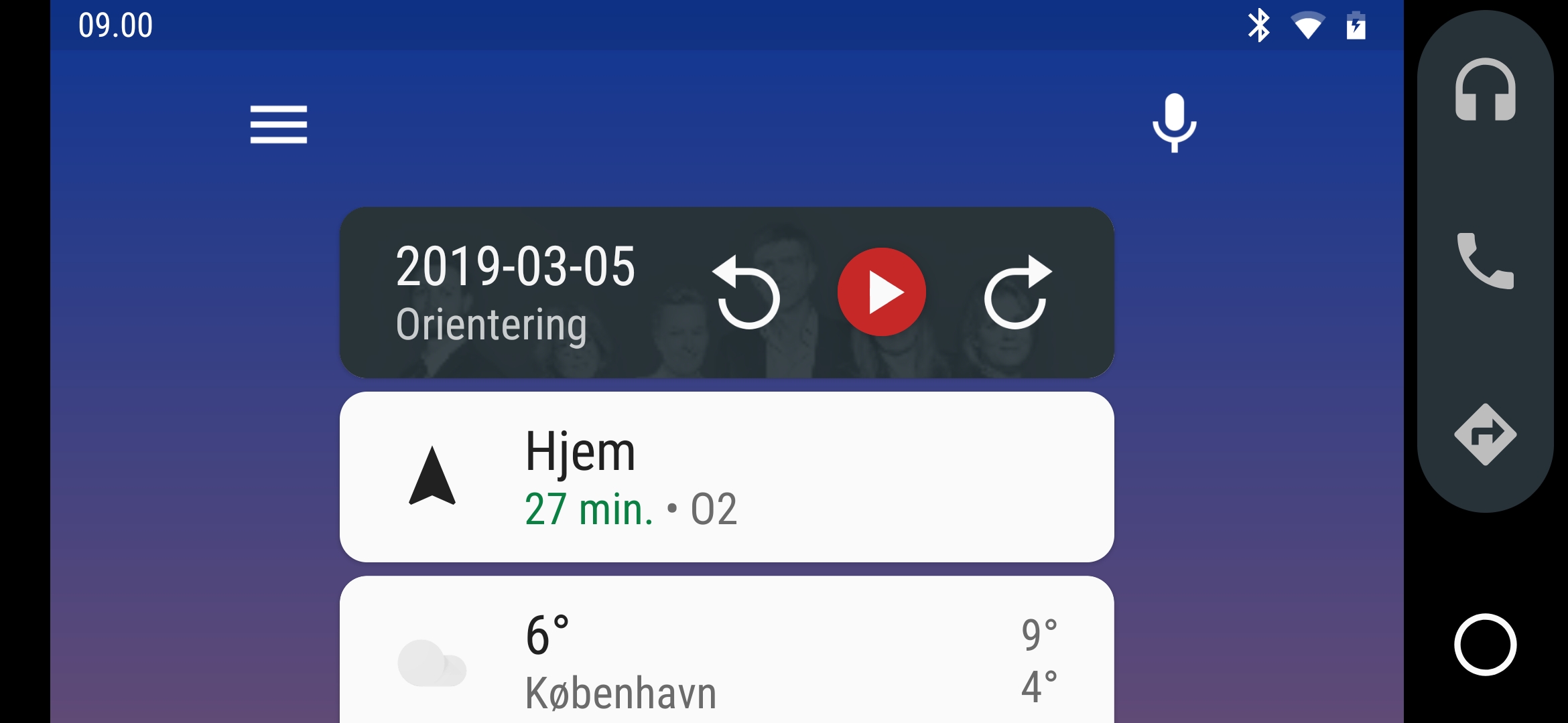 Android Autos startmenu på Dansk