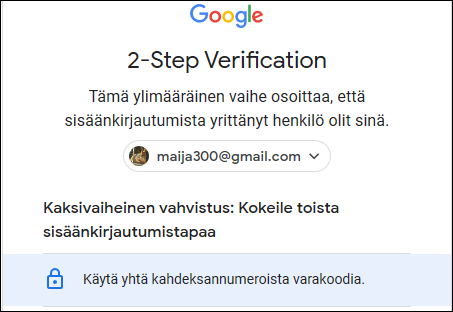 Kaksivaiheinen vahvistus Googlen varakoodilla