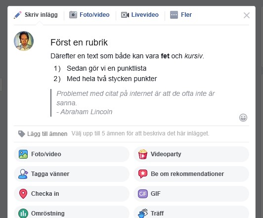Formatering på Facebook