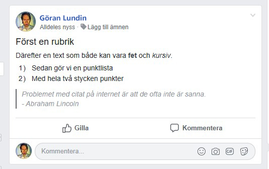 Formatering på Facebook