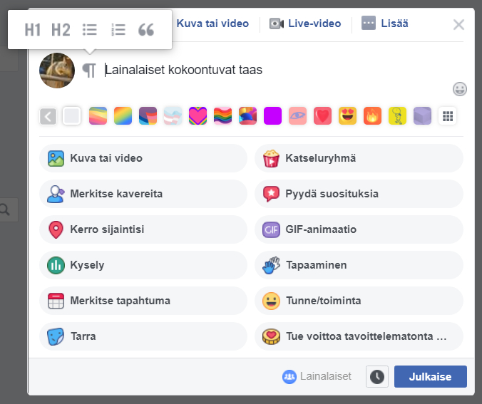 Muotoile Facebook-ryhmän julkaisua