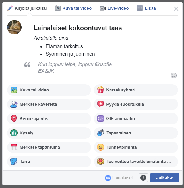 Muotoile Facebook-ryhmän julkaisua