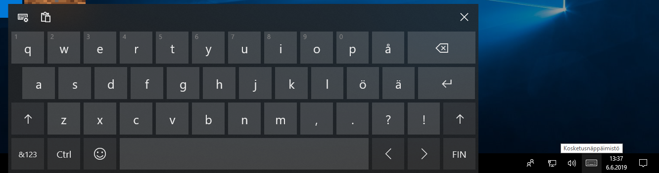 Kosketusnäppäimistö Windows 10:n tablettitilassa