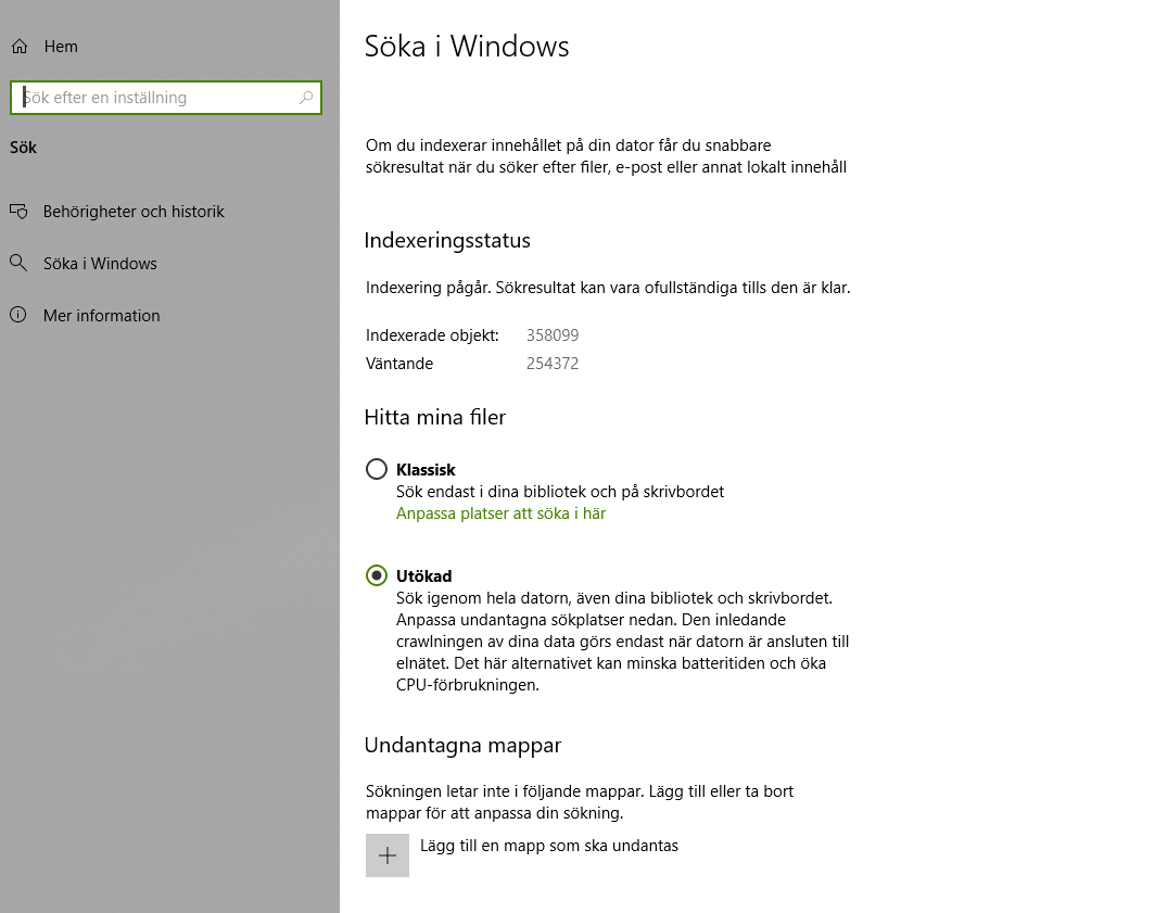 Sökfunktion Windows 10 1903