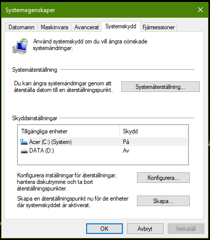 Systemåterställning i Windows 10 1903