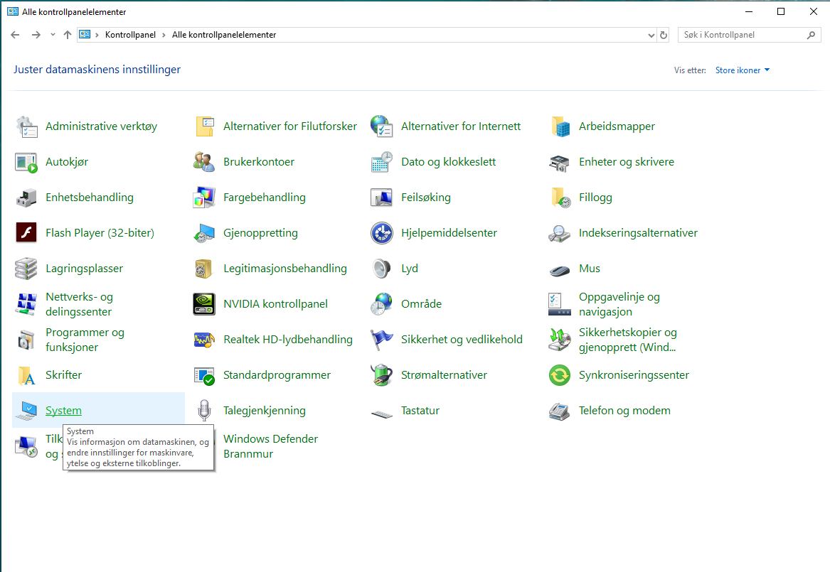Systemgjenoppretting i Windows 10 1903