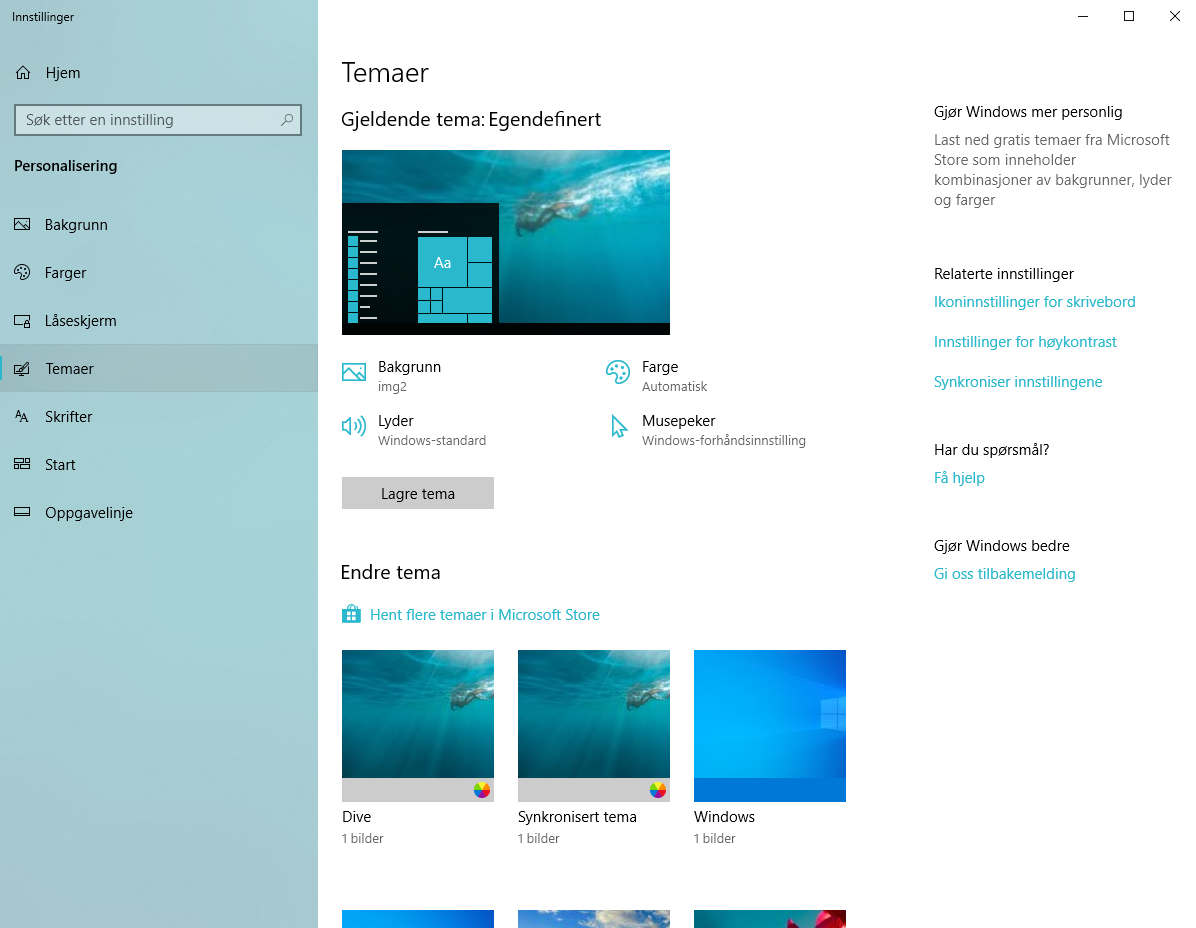 Tema i Windows 10 1903