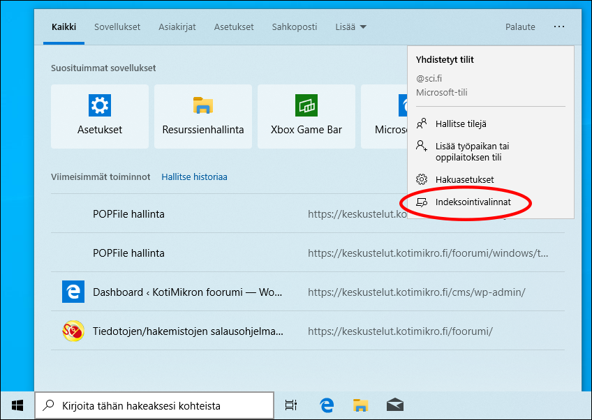 Laaja haku Windows 10:n 1903-versiossa