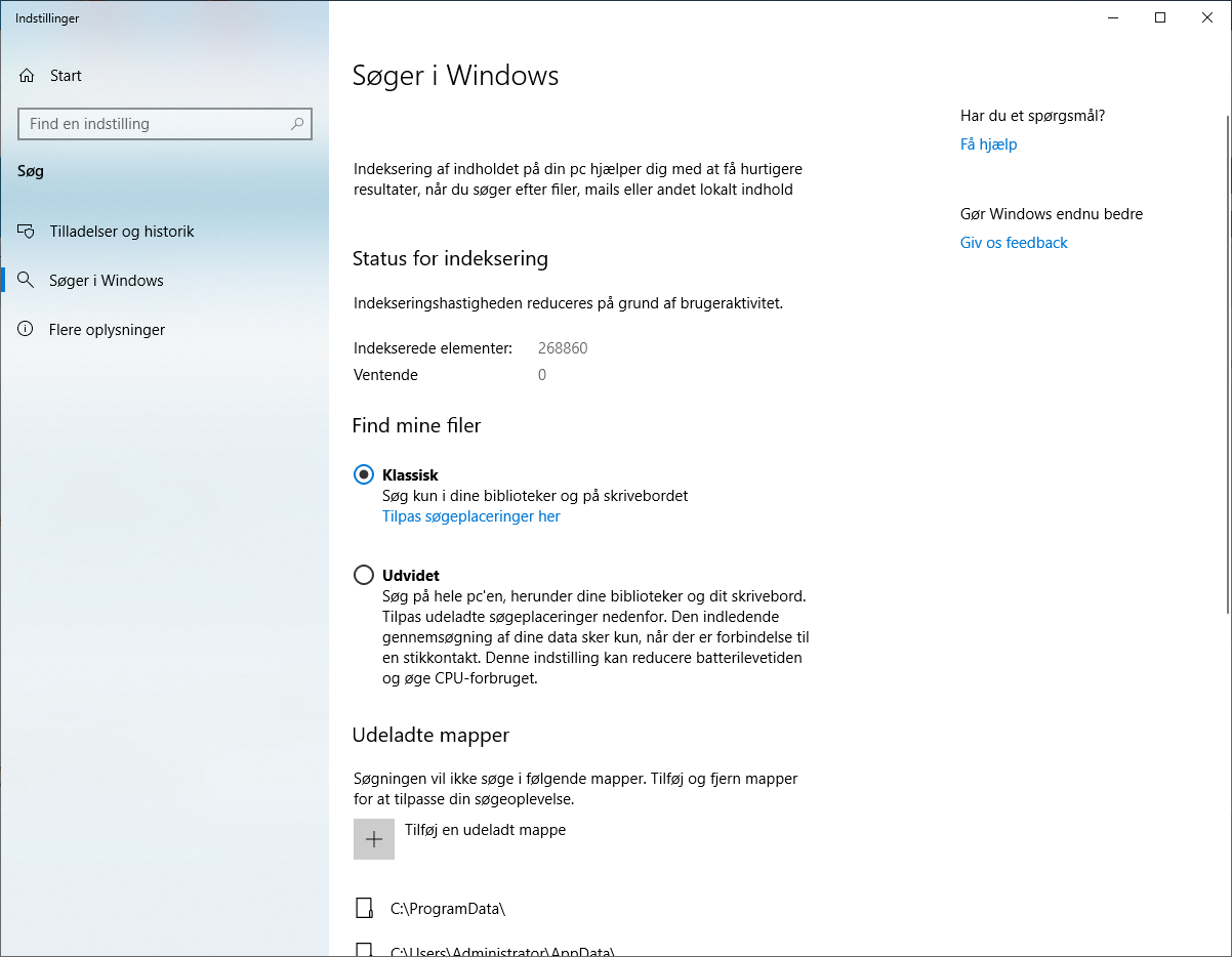 Søgefunktion Windows 10 1903