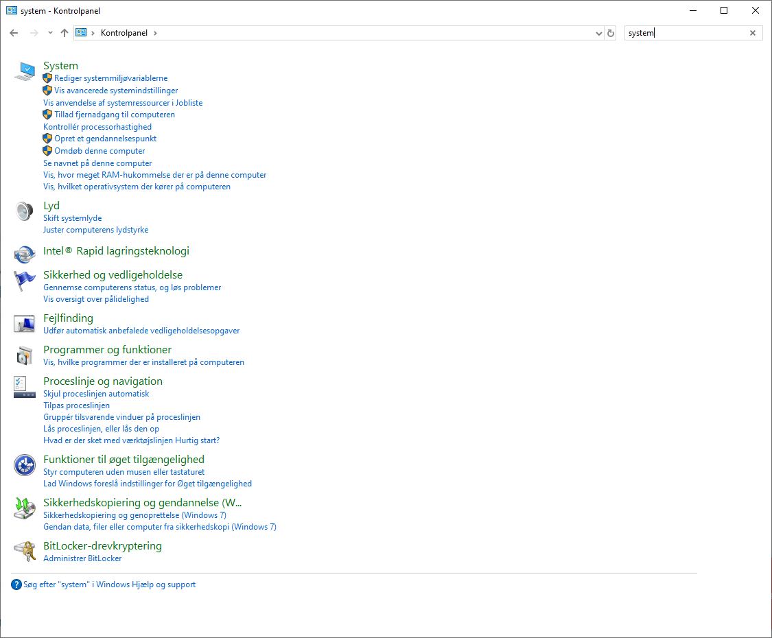 Systemgendannelse i Windows 10 1903
