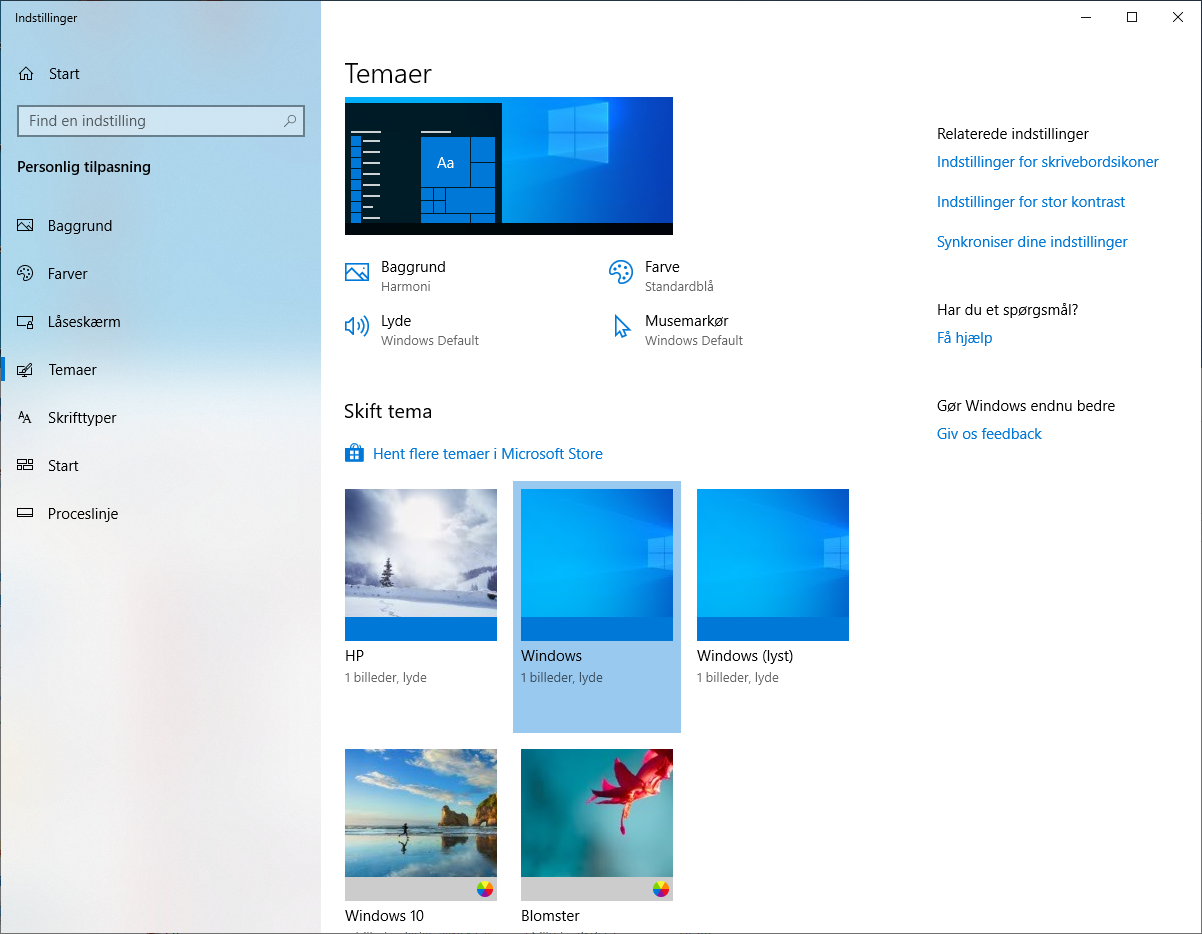 Tema i Windows 10 1903