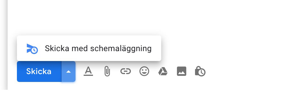Via pilen intill Skicka-knappen går det att skicka brevet senare.