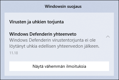 Ilmoitus Windows 10:n Toimintokeskuksessa