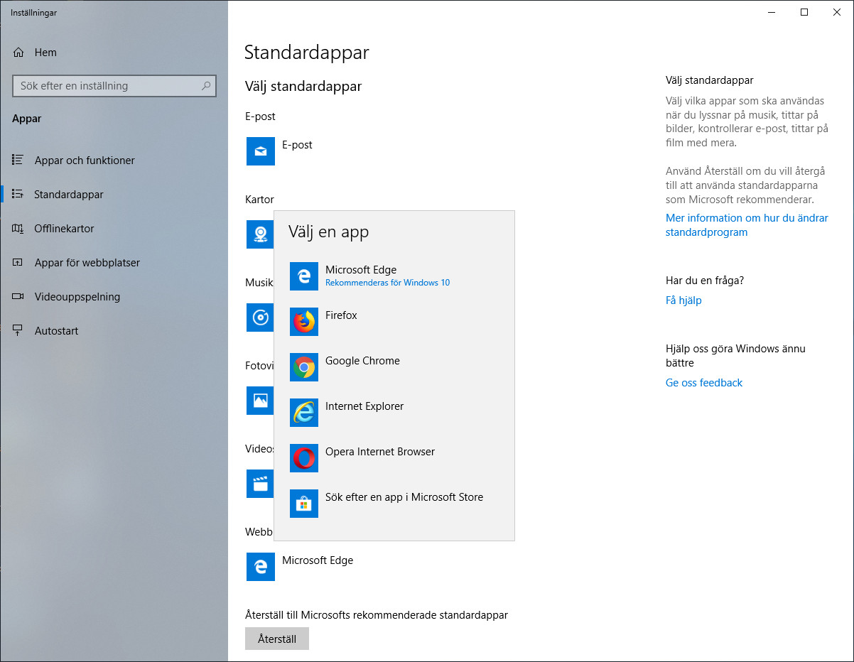 Webbläsare i Windows 10