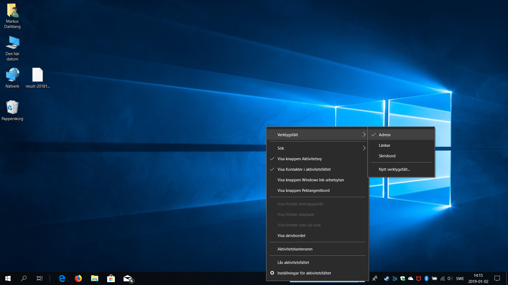 Aktivitetsfältet i Windows 10