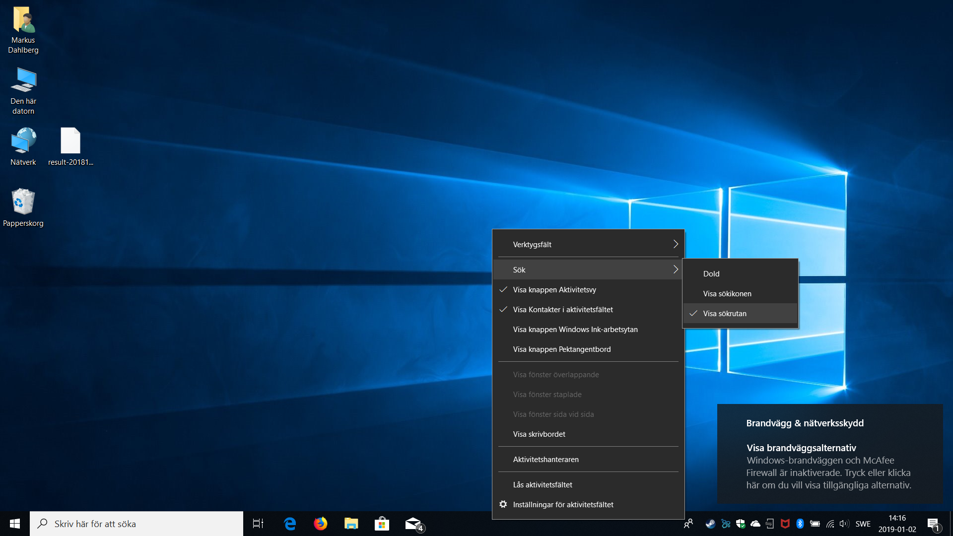 Aktivitetsfältet i Windows 10