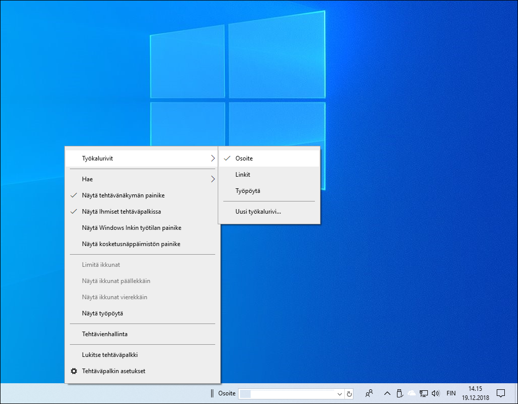Windows 10:n tehtäväpalkki
