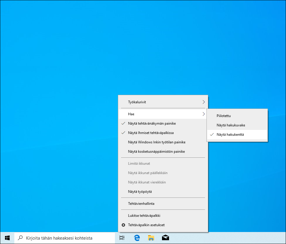 Windows 10:n tehtäväpalkki