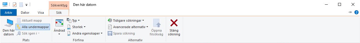Sökmenyn i Utforskaren