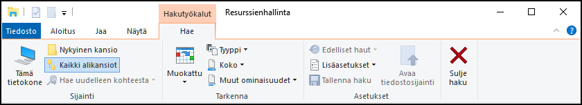 Windowsin Resurssienhallinnan hakutyökalut