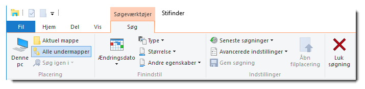 Søgeværktøjer i Windows Stifinder