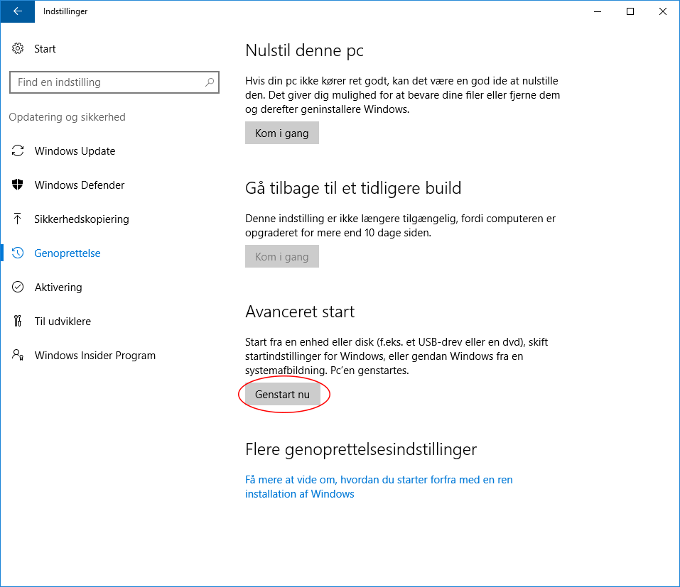 Fejlsikret tilstand Windows 10.