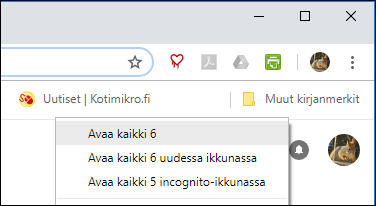 Google Chrome - kirjanmerkit