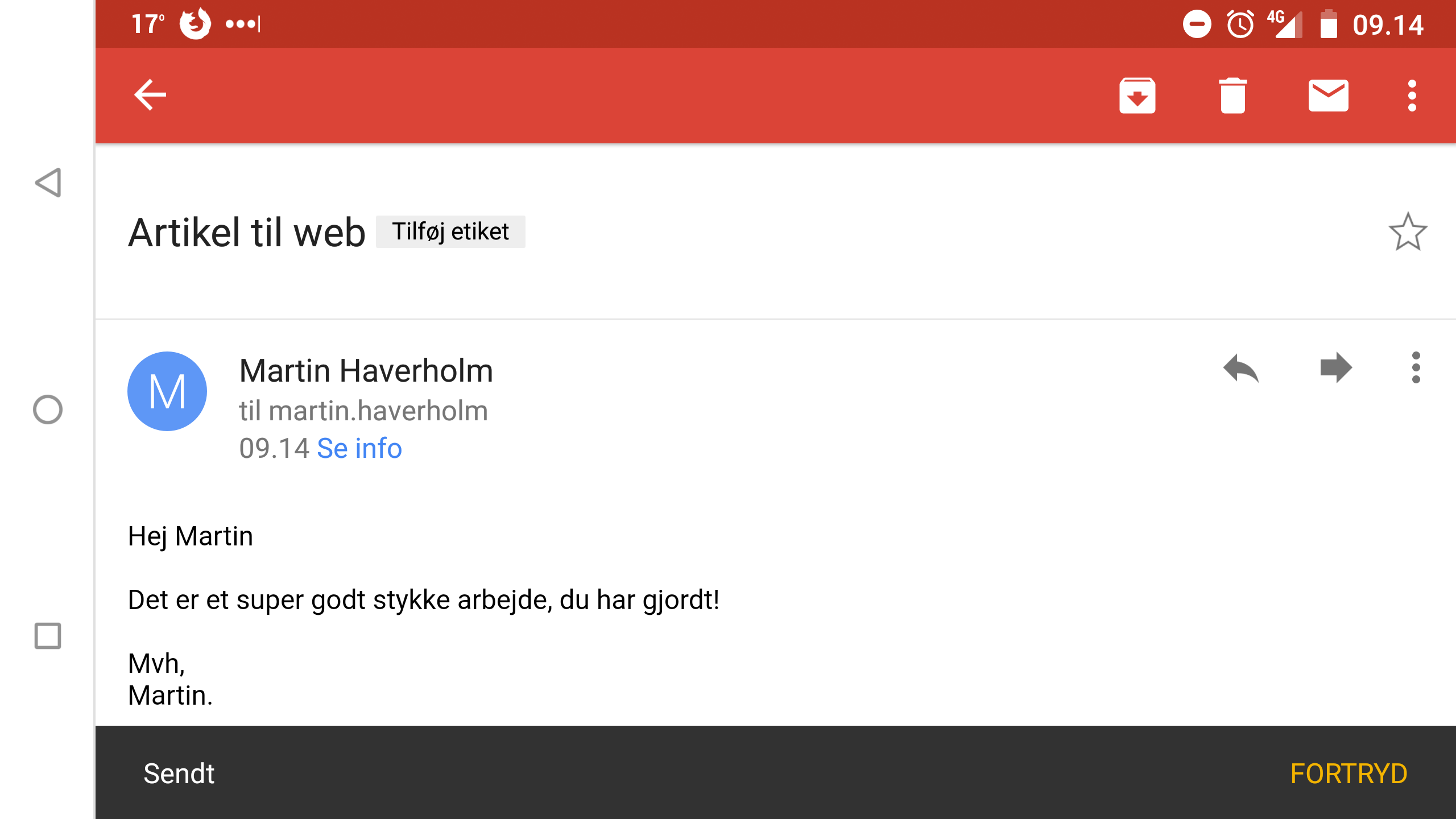 Fortryd mail på mobil med Gmail