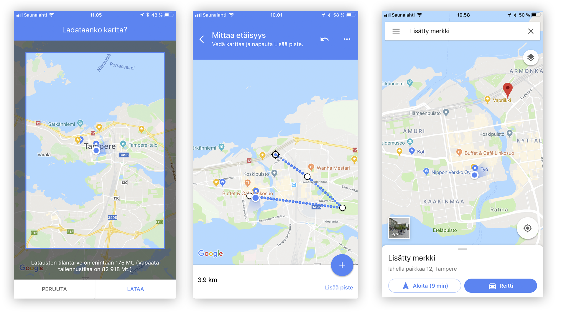 Mittaa etäisyyksiä Google Mapsilla
