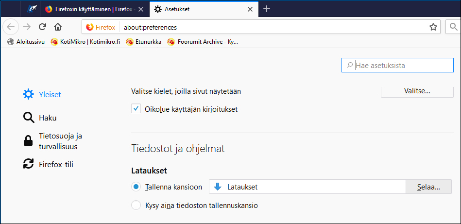 Vaihda tallennuskansio: Firefox, kuva 2