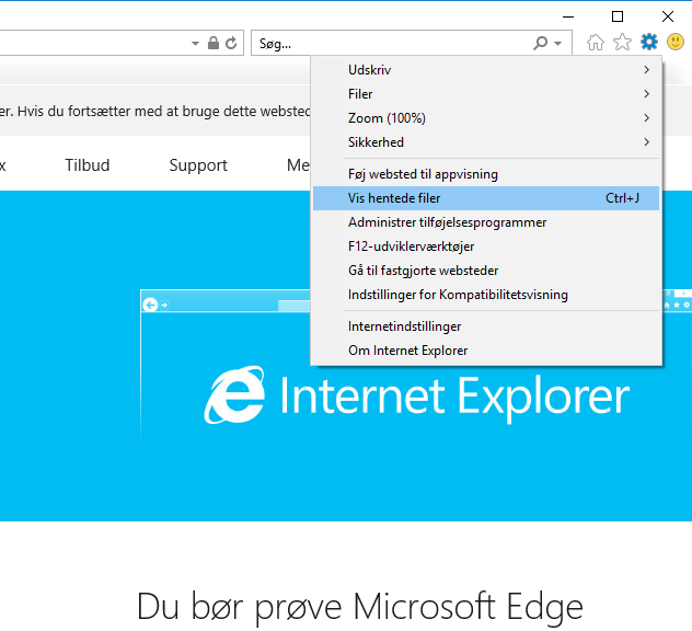 Gem hentede filer i Internet Explorer 1