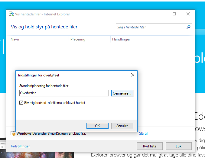 Gem hentede filer i Internet Explorer 2