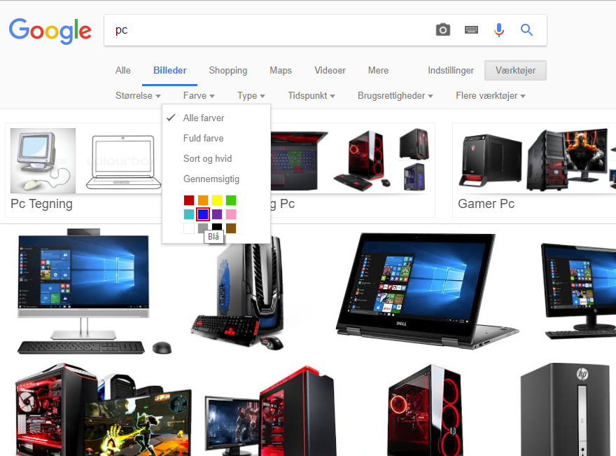 Billedsøgninge i Google