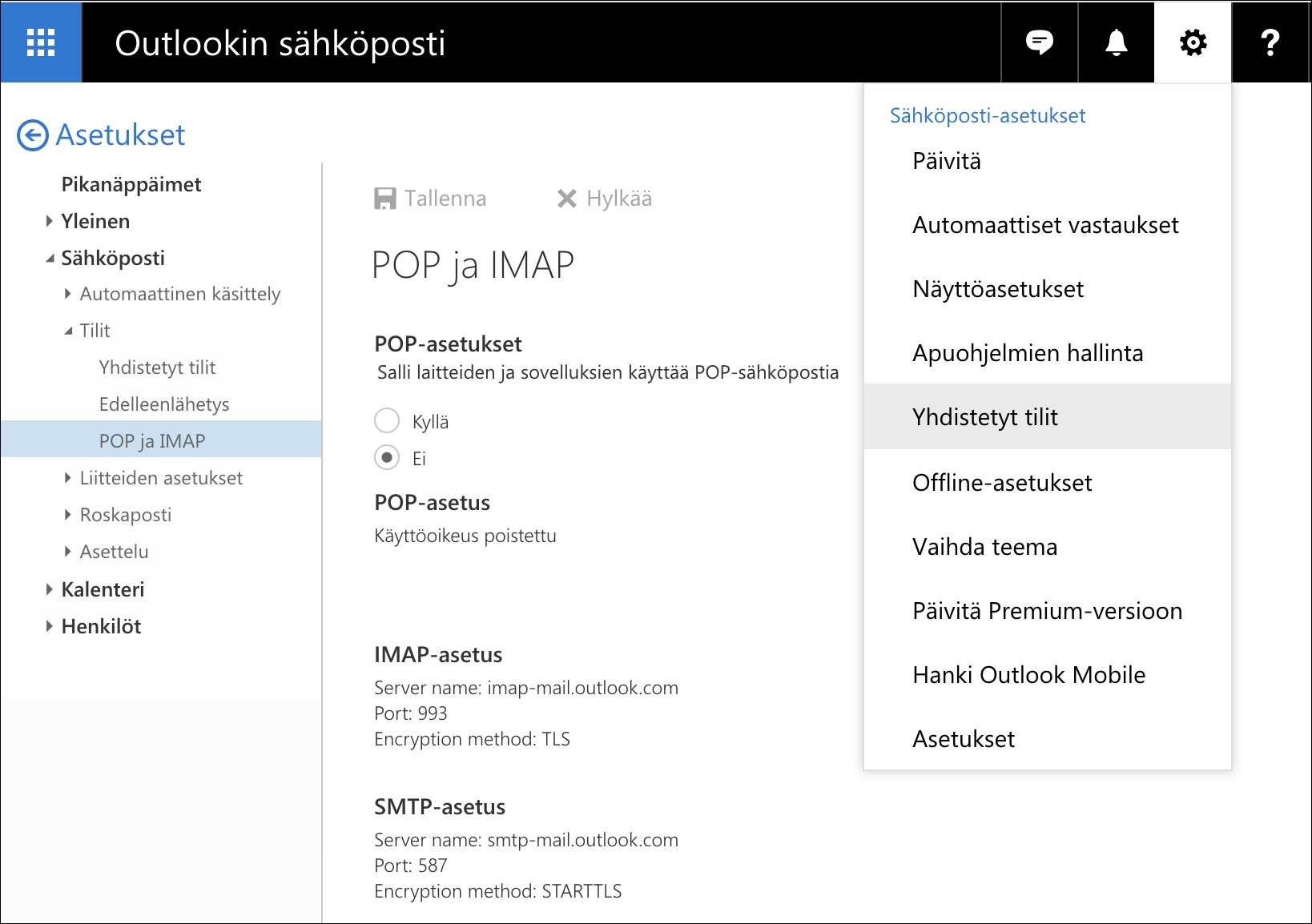 Outlookin sähköpostin asetukset