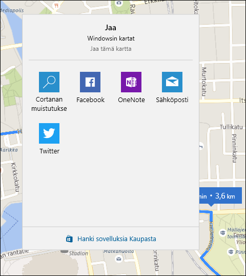 Windows 10 Kartat, jakaminen