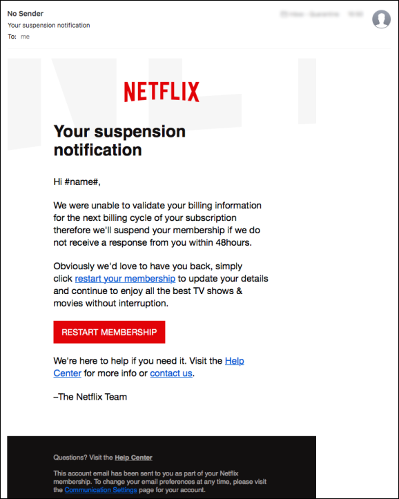 Netflix-sähköpostihuijaus