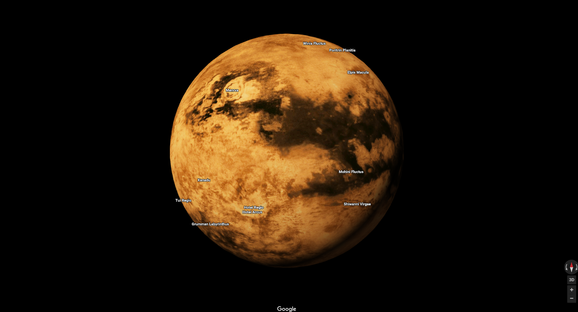 Saturnuksen Titan-kuu Google Mapsissa