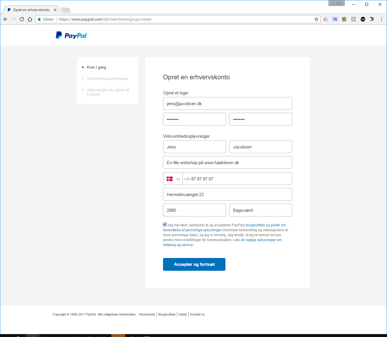 Sådan opretter du en erhvervskonto på Paypal.