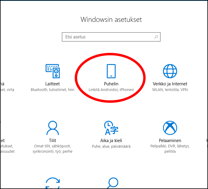 Puhelin-toiminto Windows 10:ssä