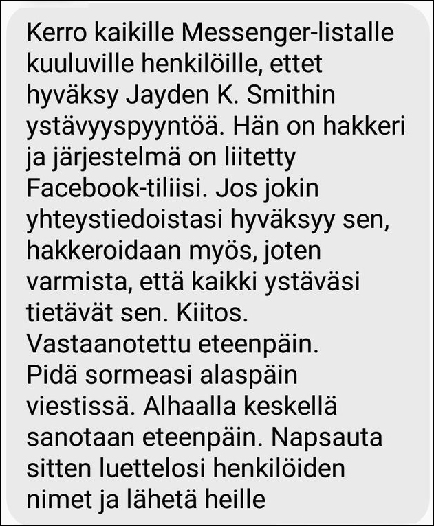 Jayden K. Smith Facebook-kiertokirje