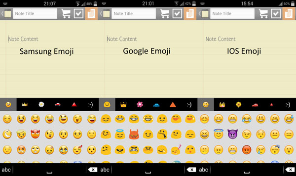 Forskellige emojis på Iphone, Samsung og Google