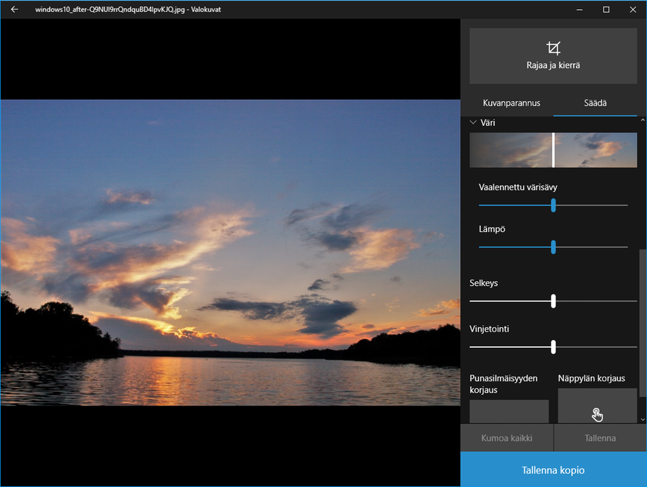 Valokuvat-sovelluksen värisäätimet.